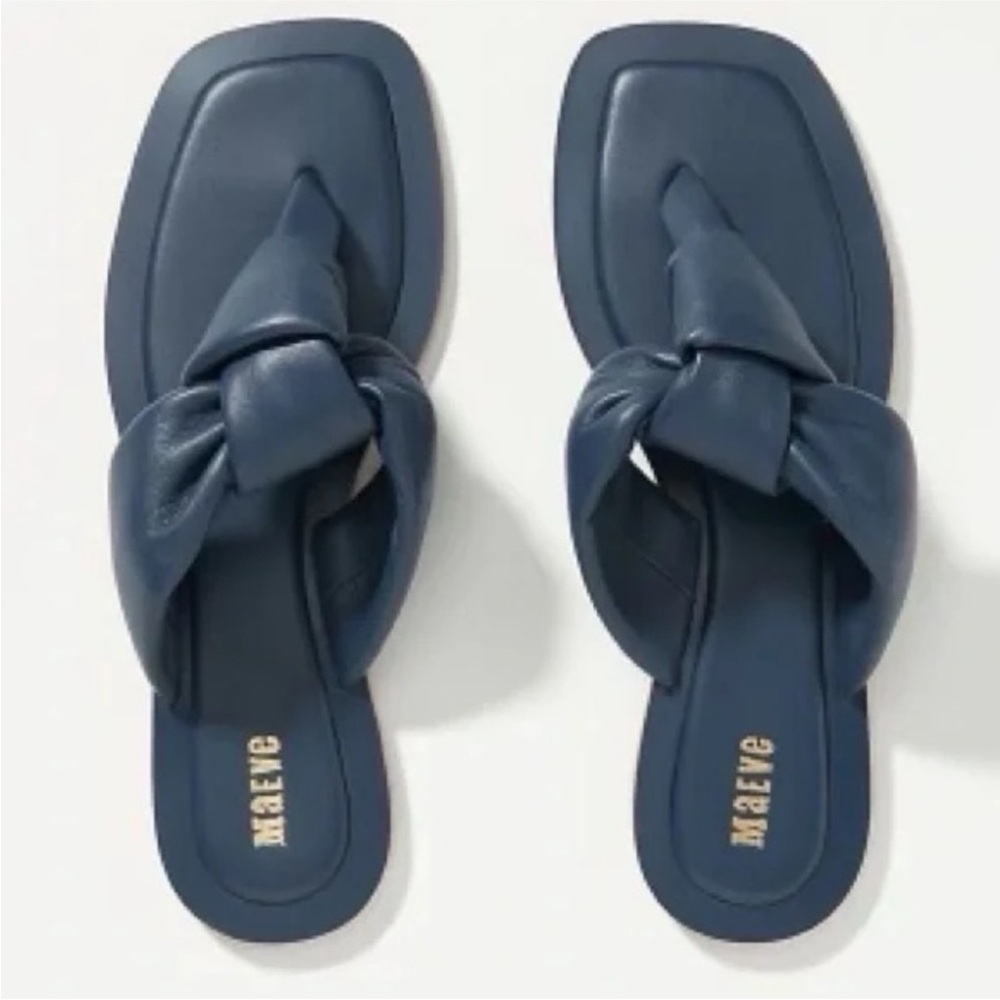 Anthropologie Maeve Puffy Knotted Leather Sandals Navy Blue 9 - Picture 2 of 10